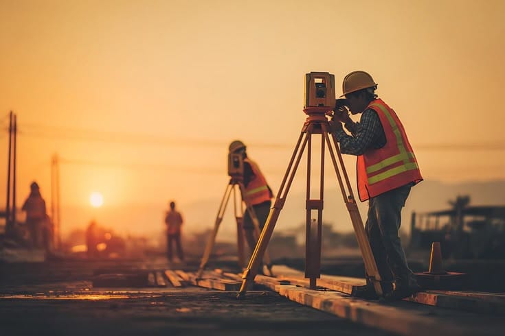 Civil engineer reviewing drawings at an infrastructure site